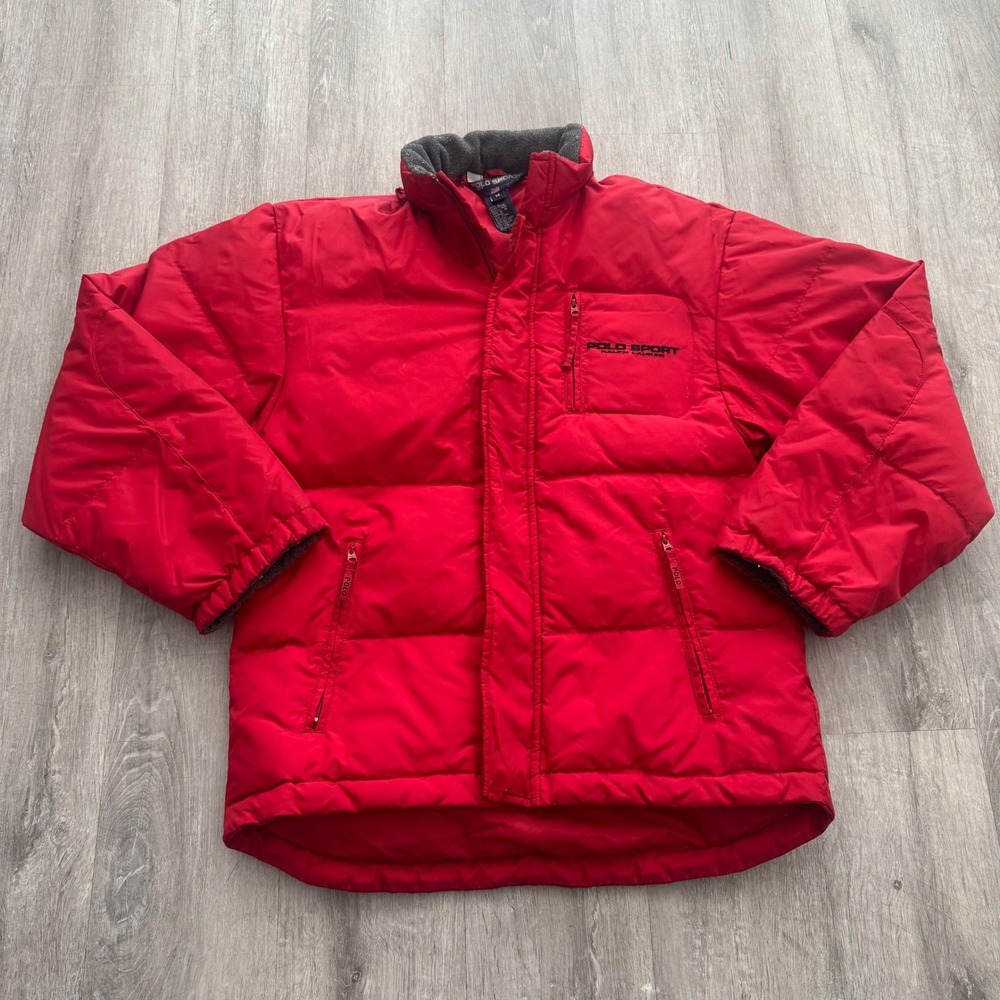 Vintage 90's Polo Sport Ralph Lauren Mens Red Down Puffer Jacket Coat Medium